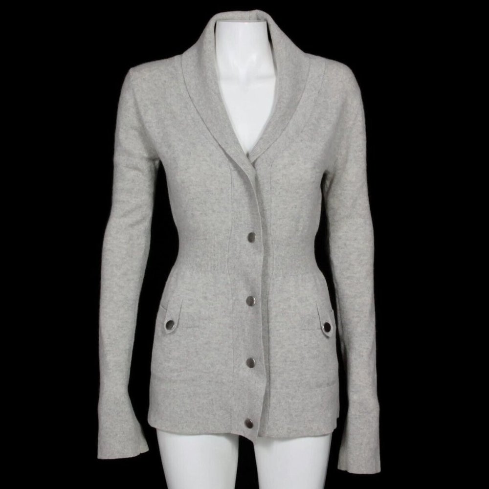 AEVE 100% Cashmere Gray Button Cardigan Sweater Front Pockets Womens size S /668